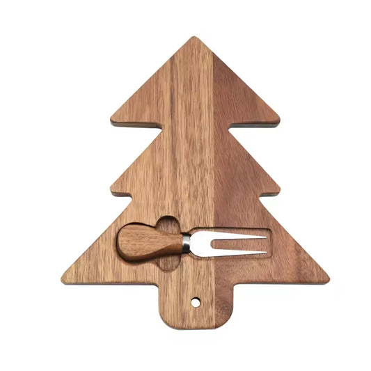 Christmas Tree Shaped Acacia Wood Charcuterie Cheese Board Set - Case of 12