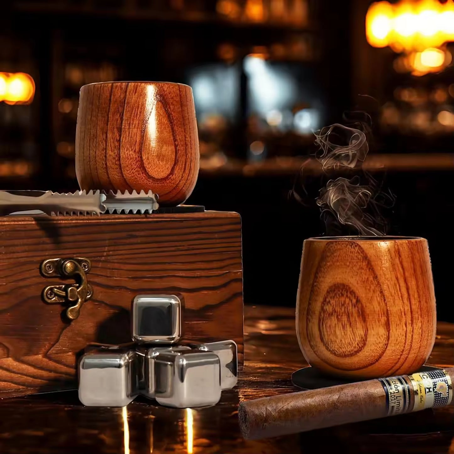 Wooden Whiskey Cup Set