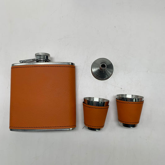 6OZ Flask- Orange Leather Wrapping