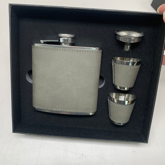 6OZ Flask- Gray Leather Wrapping