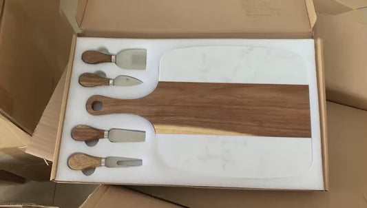 acacia wood and marble cheese board set