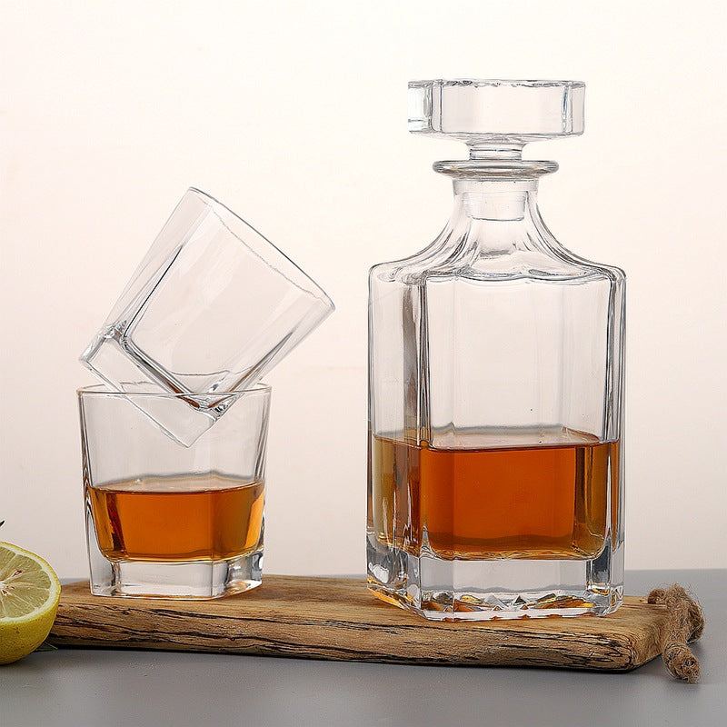 2 Glasses Square Whickey Decanter Set with Wooden Gift Box - Case of 6