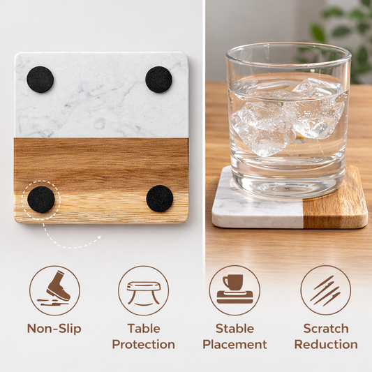 White Square Wood and Marble Coaster - Case of 20