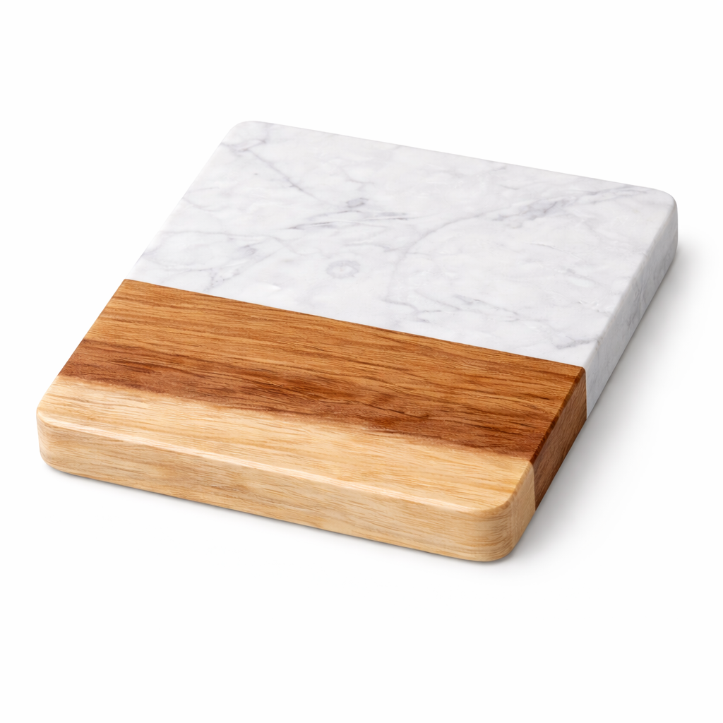 White Square Wood and Marble Coaster - Case of 20