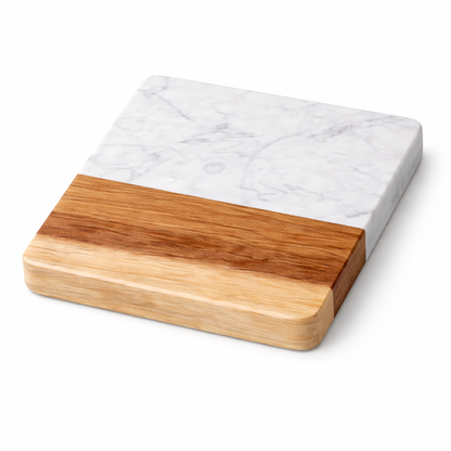 White Square Wood and Marble Coaster - Case of 20