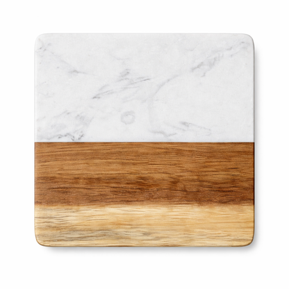 White Square Wood and Marble Coaster - Case of 20